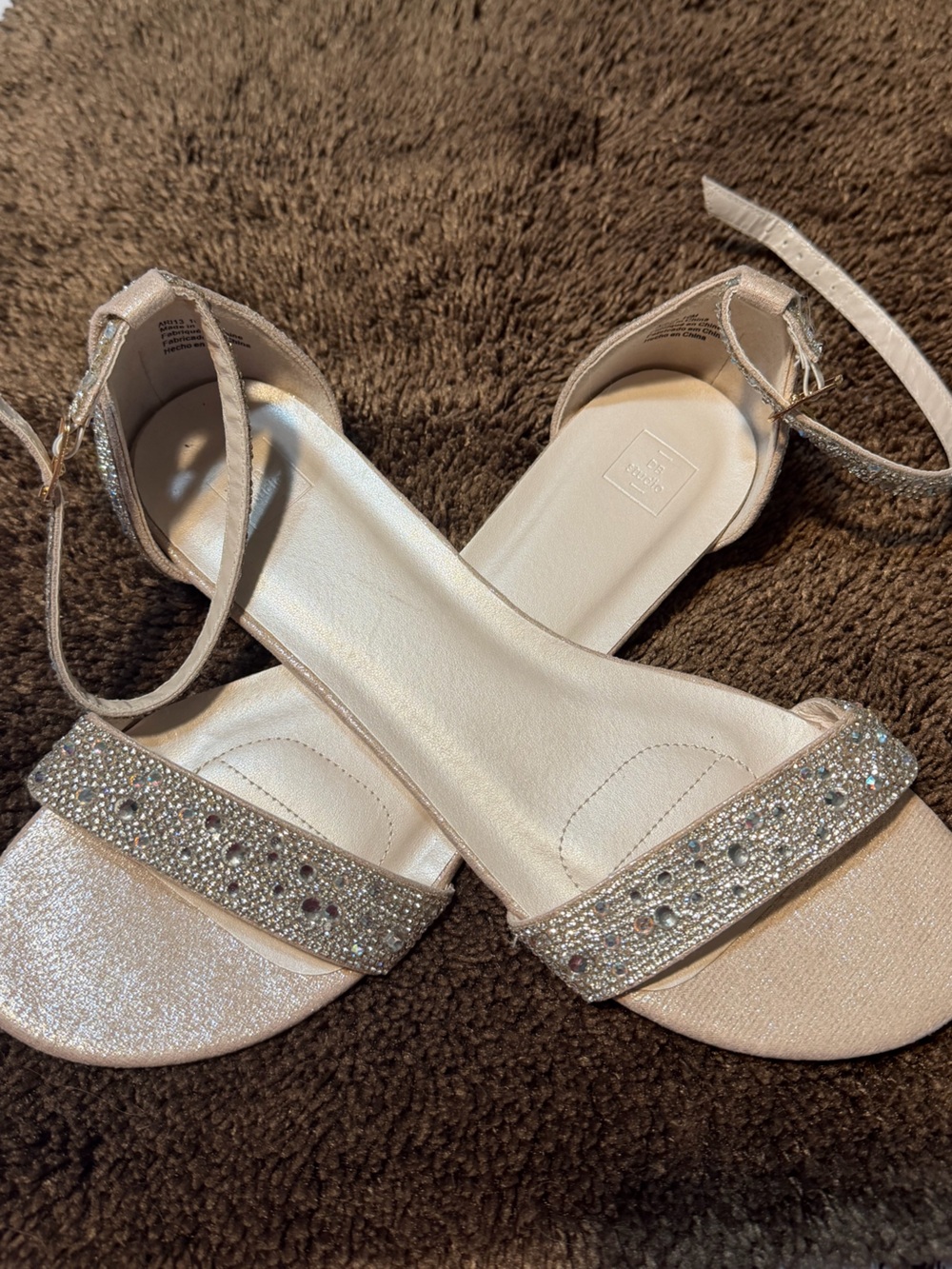 Ankle-Strap Sandals with Crystal Front Strap - Champagne